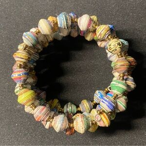 Ugandan Paper Bead Memory Wire Wrap Bracelet NWOT
